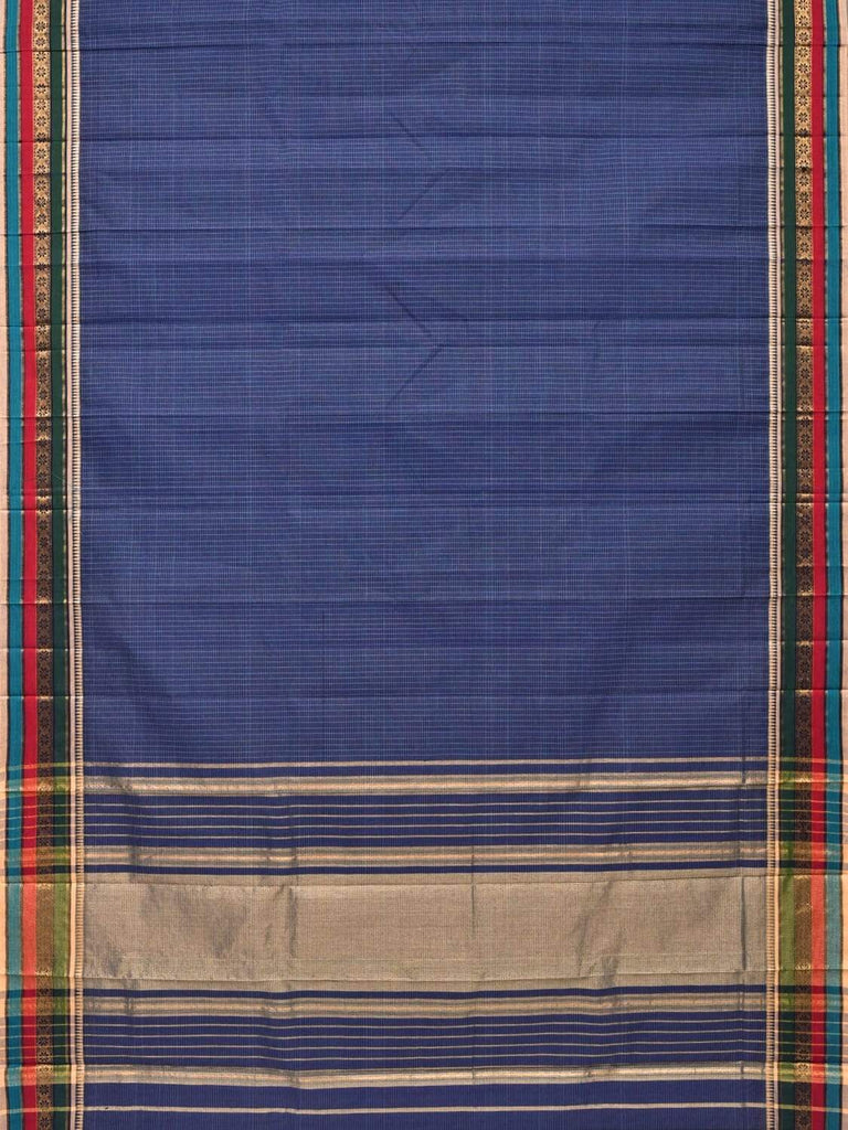 Dark Blue Narayanpet Cotton Handloom Saree with Checks Design No Blouse np0286