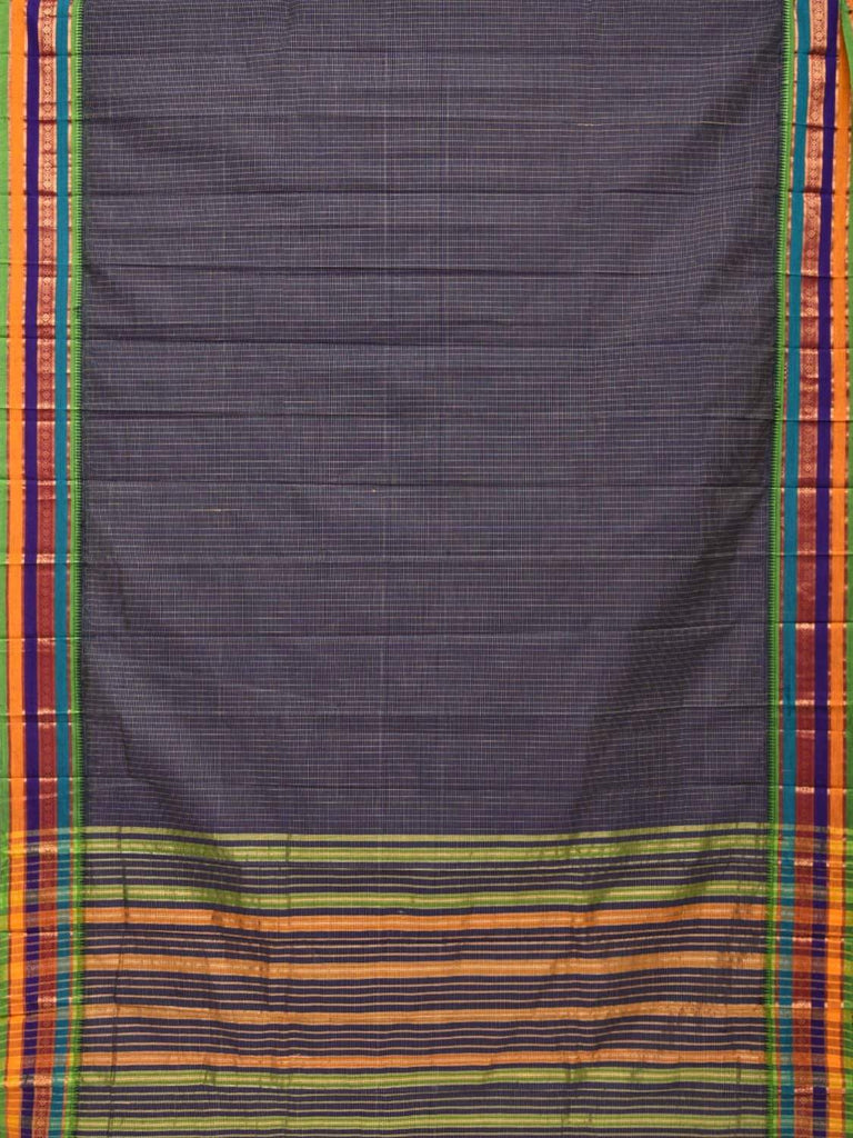 Dark Blue Narayanpet Cotton Handloom Saree with Checks Design No Blouse np0300