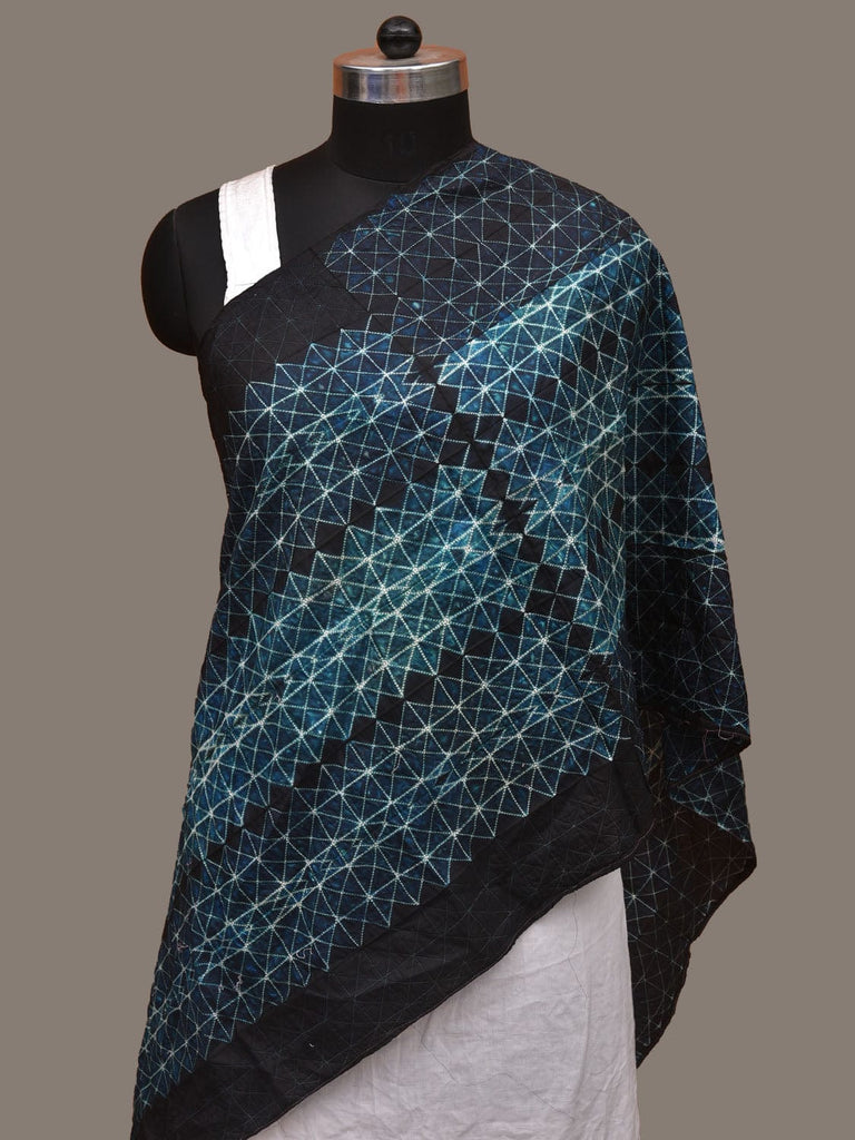 Dark Blue Shibori Silk Handloom Stole with Grill Design ds3102