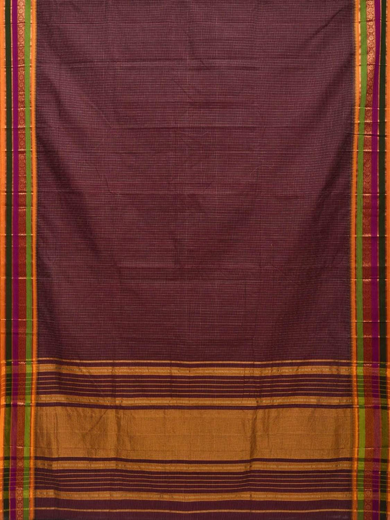 Dark Brown Narayanpet Cotton Handloom Saree with Checks Design No Blouse np0314