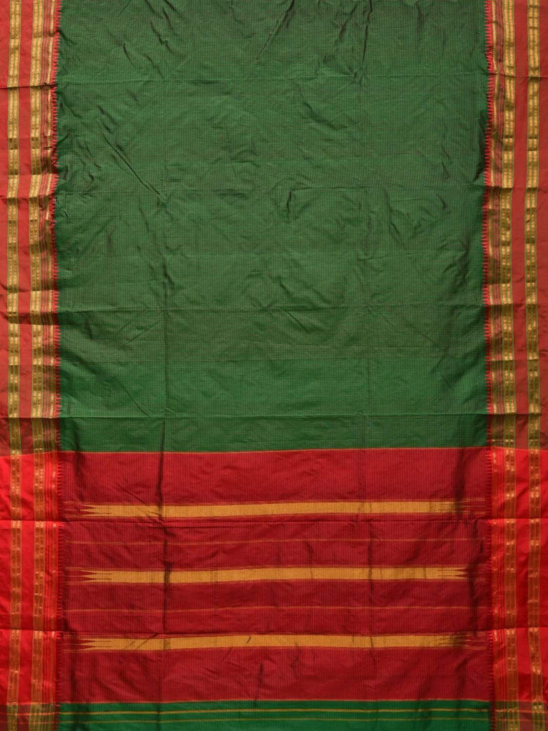 Dark Green and Maroon Narayanpet Silk Handloom Saree with Checks Design No Blouse np0389