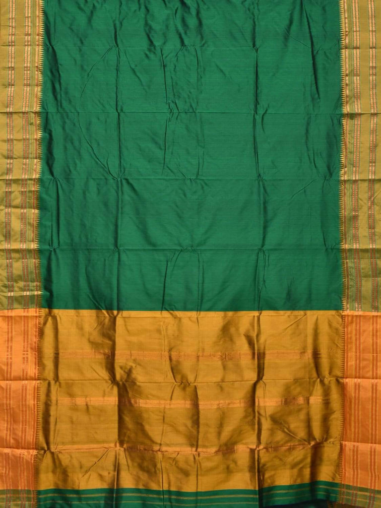 Dark Green and Mustard Narayanpet Silk Handloom Plain Saree with Traditional Border Design No Blouse np0344