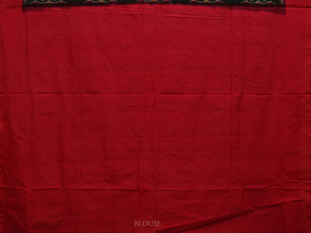 Dark Green and Red Pochampally Ikat Cotton Handloom Saree with All Over Design i0722