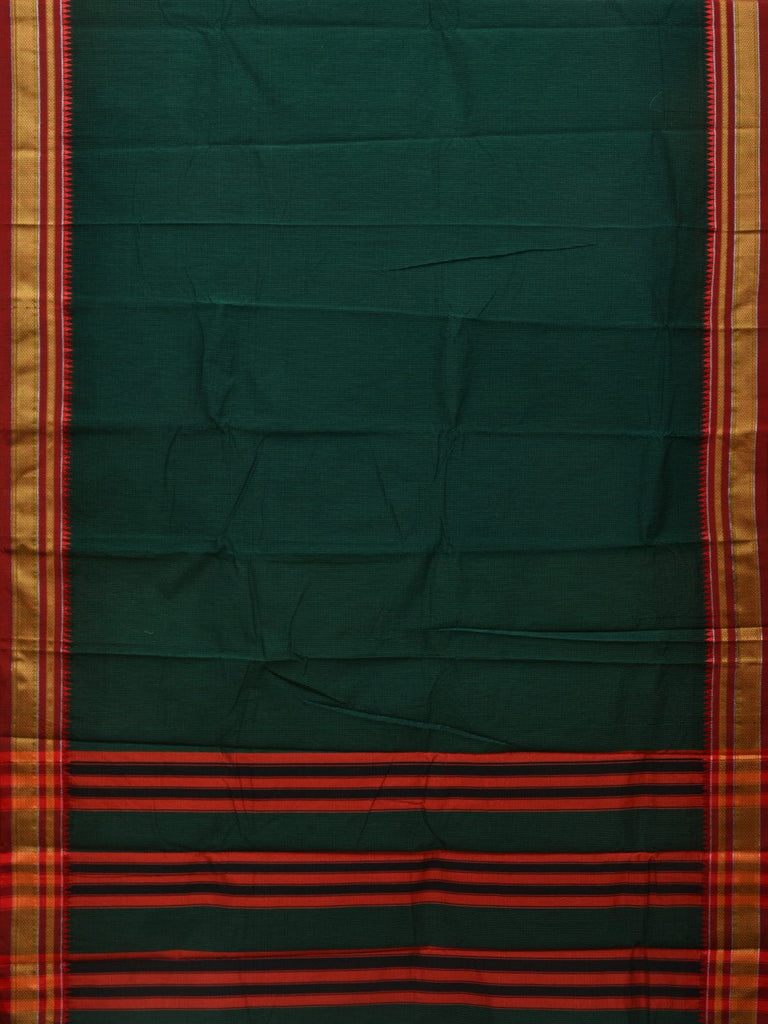 Dark Green Bamboo Cotton Saree with Checks Design bc0034