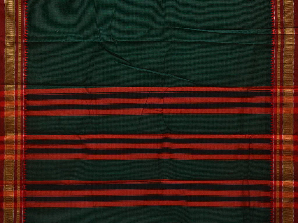 Dark Green Bamboo Cotton Saree with Checks Design bc0034