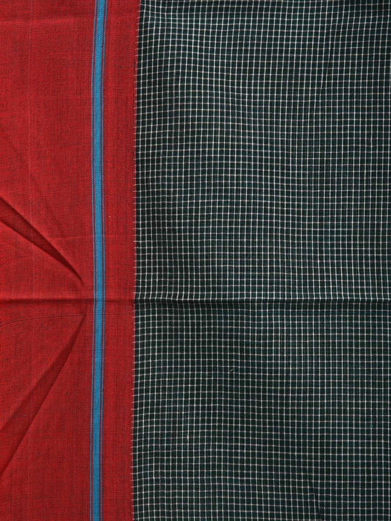 Dark Green ilkal Cotton Handloom Saree with Checks and Ganga-Jamuna Border Design No Blouse o0330