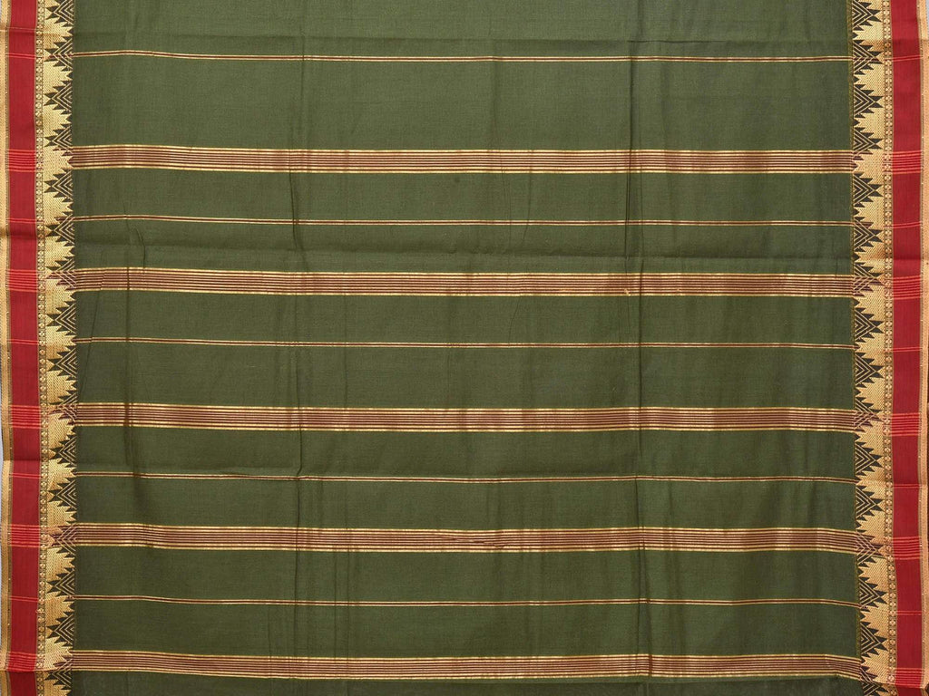 Dark Green Narayanpet Cotton Handloom Plain Saree with Temple Border Design No Blouse np0213