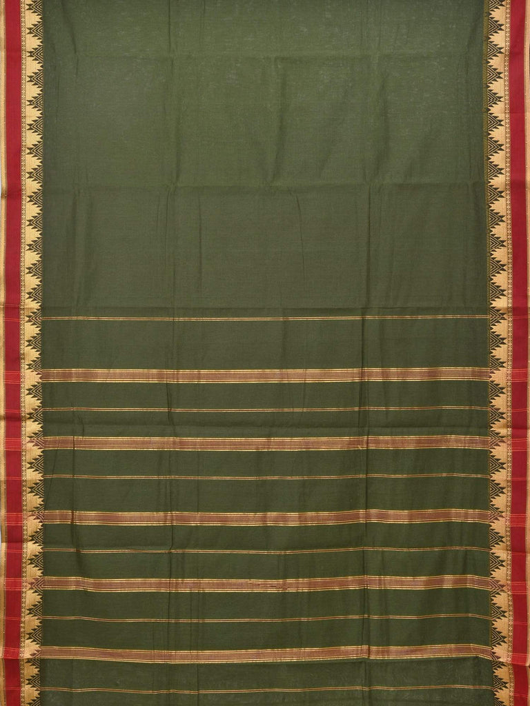 Dark Green Narayanpet Cotton Handloom Plain Saree with Temple Border Design No Blouse np0213
