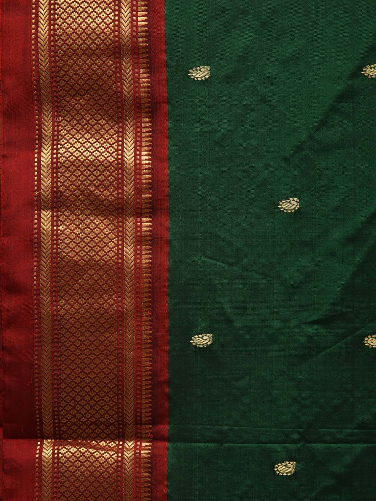 Dark Green Paithani Silk Handloom Saree with Single Pallu Design p0449