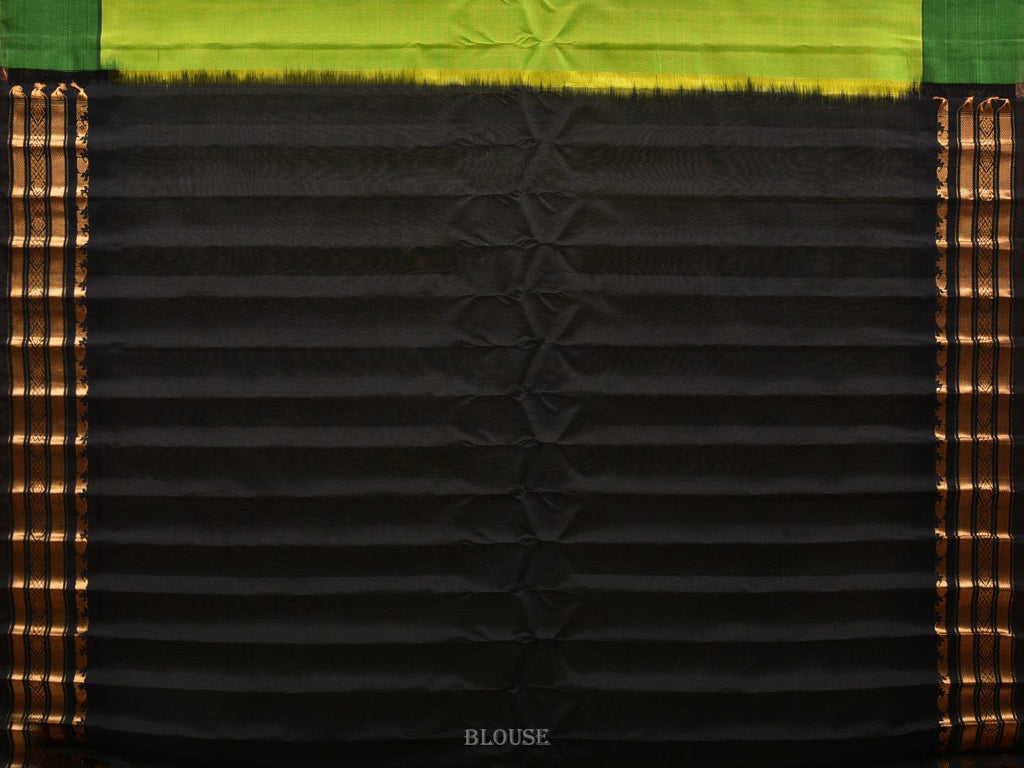 Green and Black Gadwal Silk Handloom Saree with Mango Pallu and Temple Border Design g0308