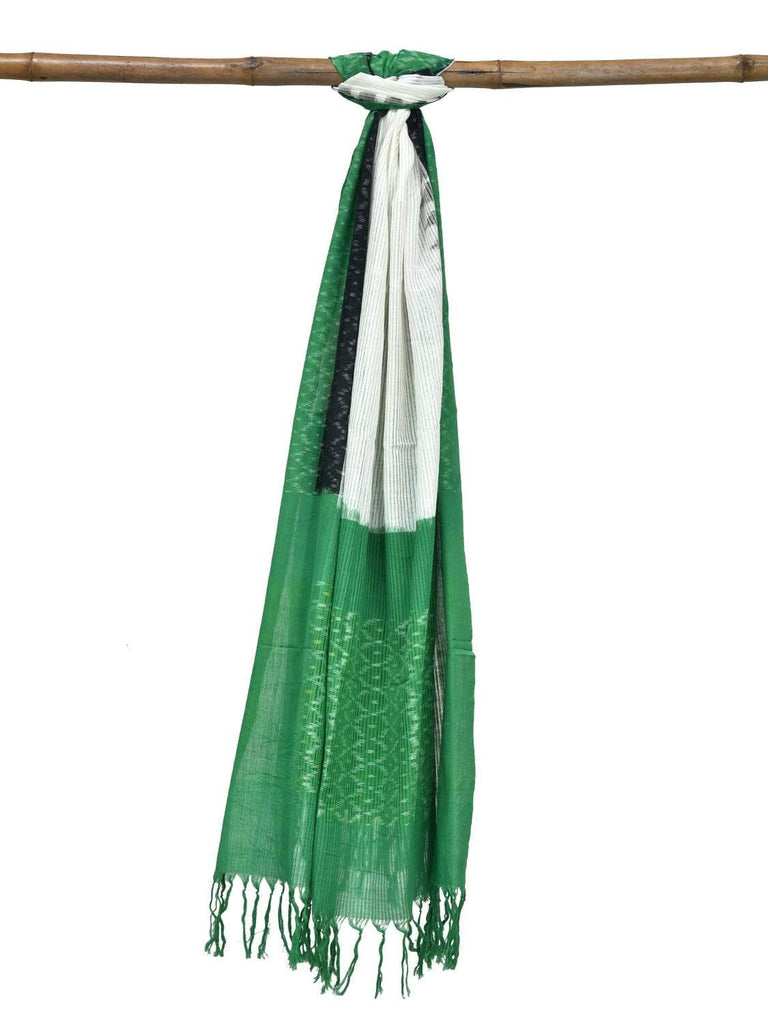 Green and Black Pochampally Ikat Cotton Handloom Dupatta with Temple Border Design ds1829