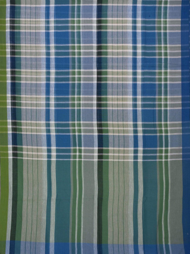 Green and Blue Organic Cotton Handloom Saree with Strips and Checks Design o0160