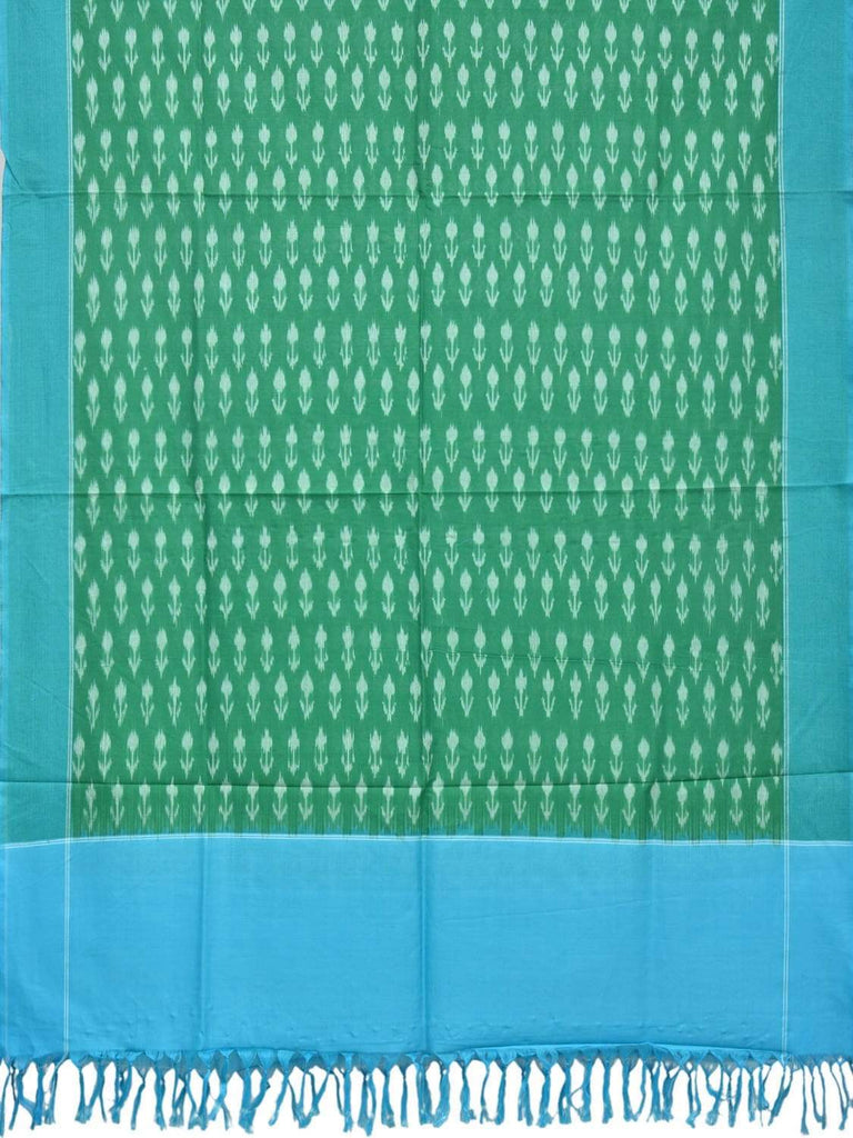 Green and Blue Pochampally Ikat Cotton Handloom Dupatta with Arrow Head Buta Design ds1830
