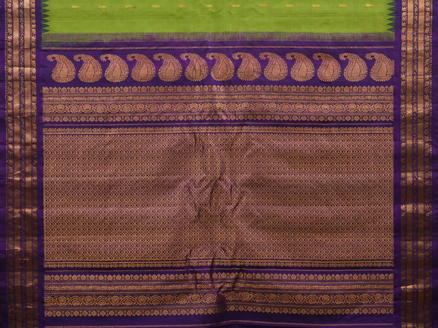 Handloom Gadwal SICO (silk cotton ) saree in walnut & green