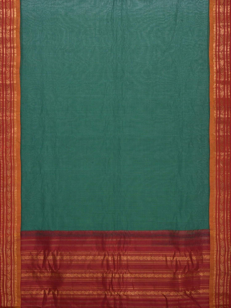 Green and Maroon Gadwal Cotton Handloom Saree with Checks Design No Blouse G0184