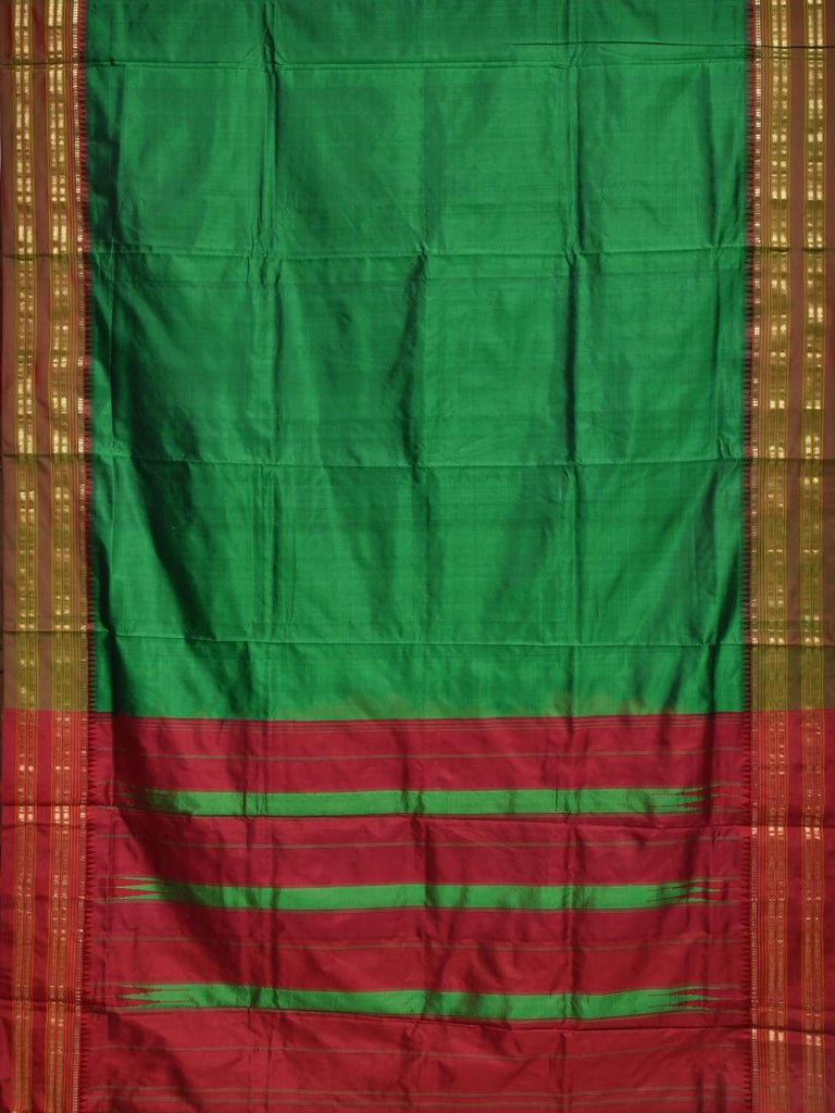 Green and Maroon Narayanpet Silk Handloom Plain Saree with Contrast Pallu Design No Blouse np0241