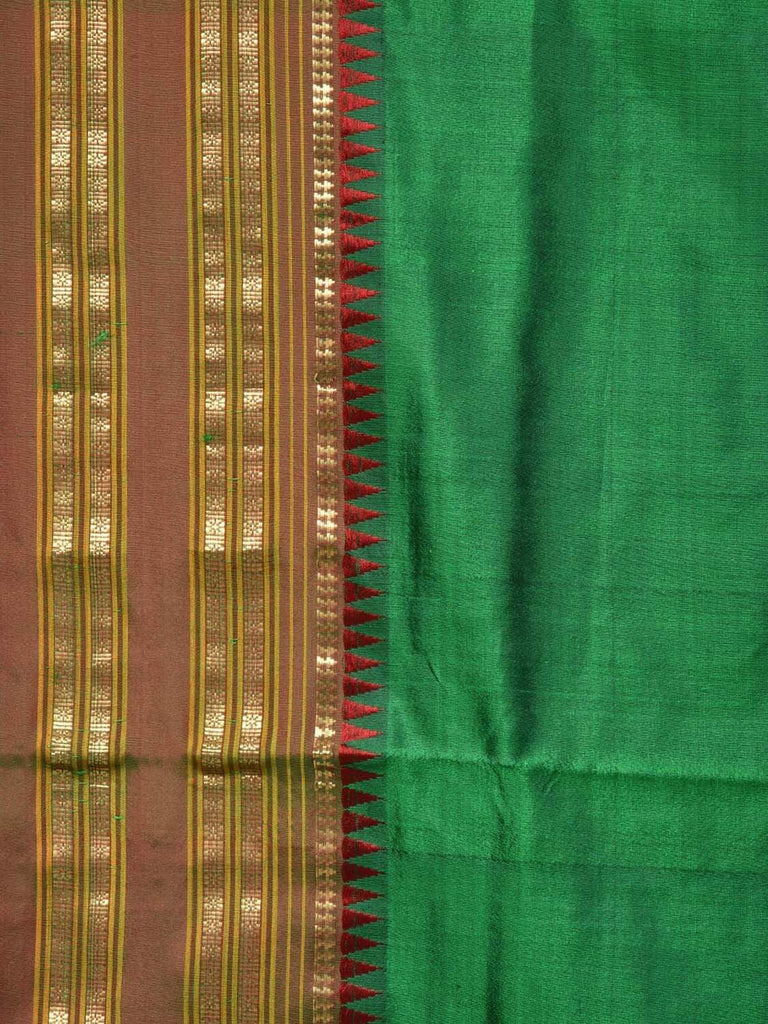 Green and Maroon Narayanpet Silk Handloom Plain Saree with Contrast Pallu Design No Blouse np0241