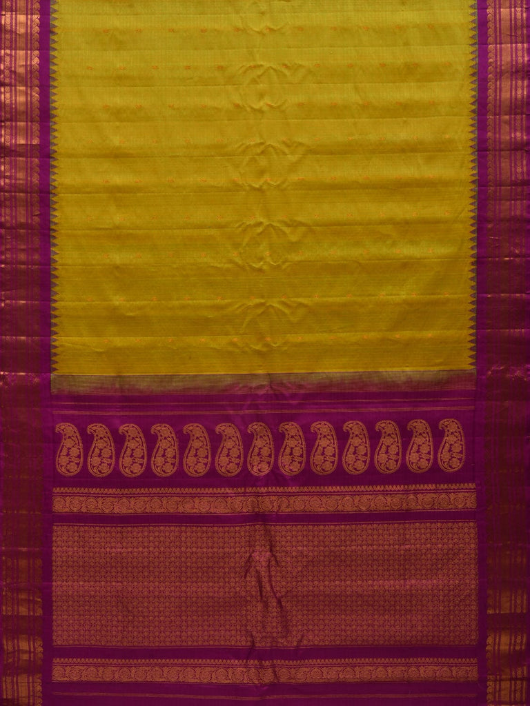Green and Purple Gadwal Cotton Silk Handloom Saree with Border and Pallu Design g0293