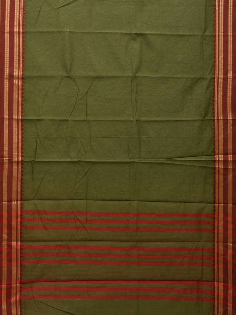 Green and Rust Bamboo Cotton Plain Saree with Border Design bc0068