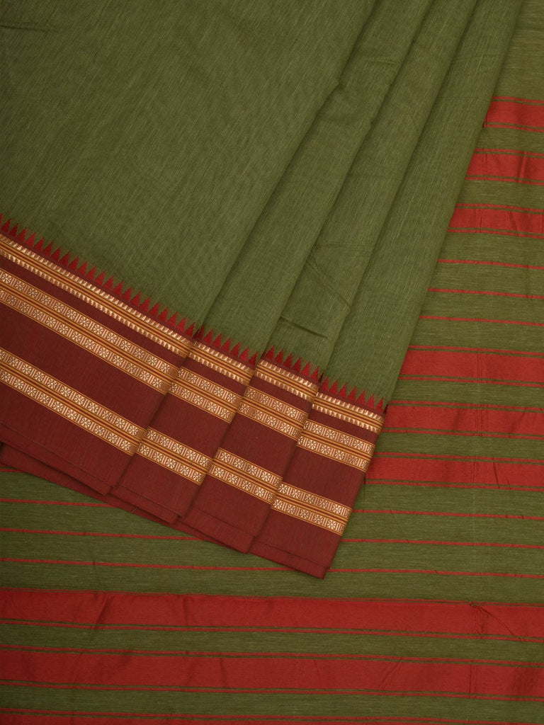Green and Rust Bamboo Cotton Plain Saree with Border Design bc0068