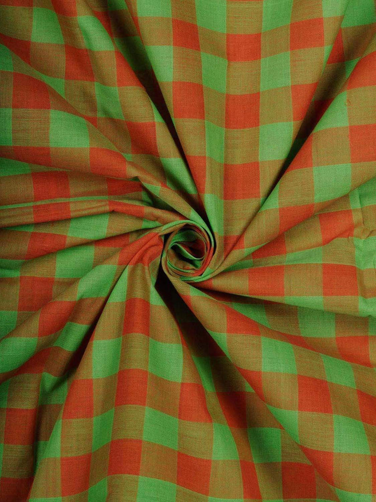 Green And Rust Cotton Fabric With Checks Design F0009