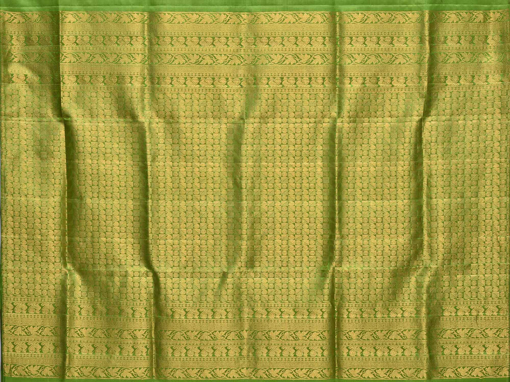 Green and Rust Kanchipuram Silk Handloom Saree with Checks and Birds Buta Design k0426