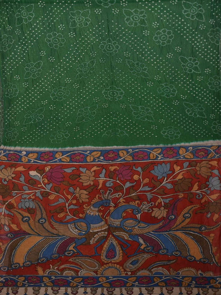 Green Bandhani Banaras Georgette Saree with Pallu Kalamkari Design bn0262
