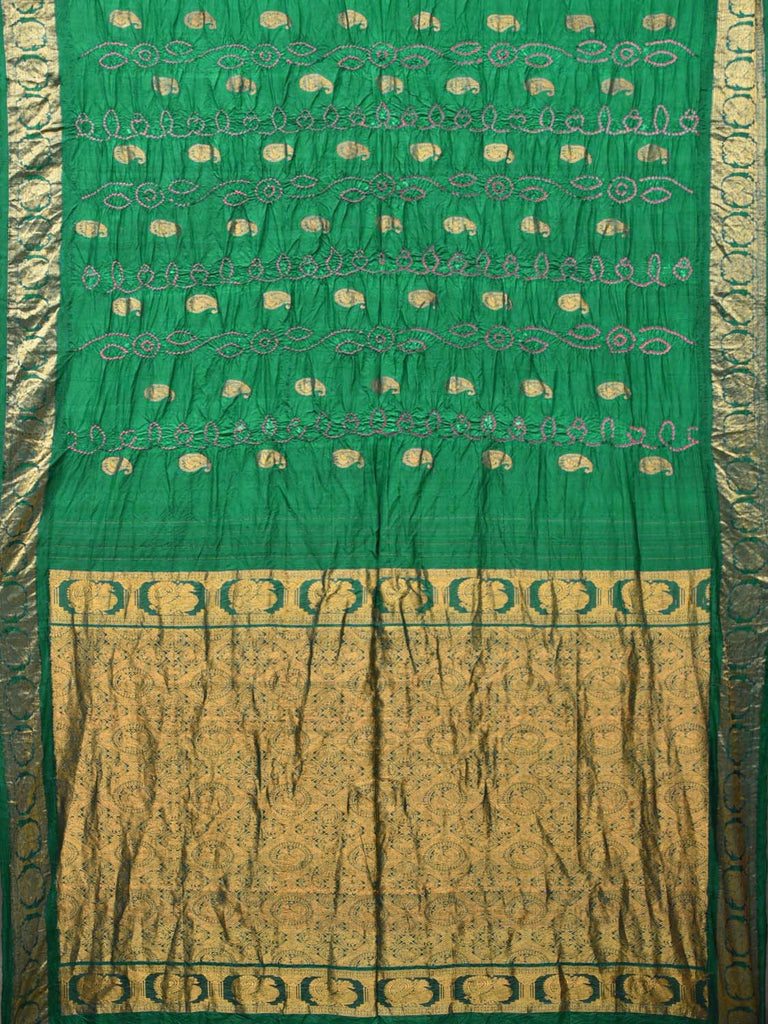 Green Bandhani Kanchipuram Silk Handloom Saree with Mango Buta Design bn0189
