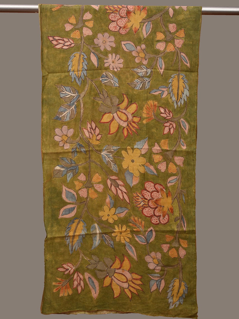 Green Kalamkari Hand Painted Cotton Handloom Stole with Floral Design ds3096