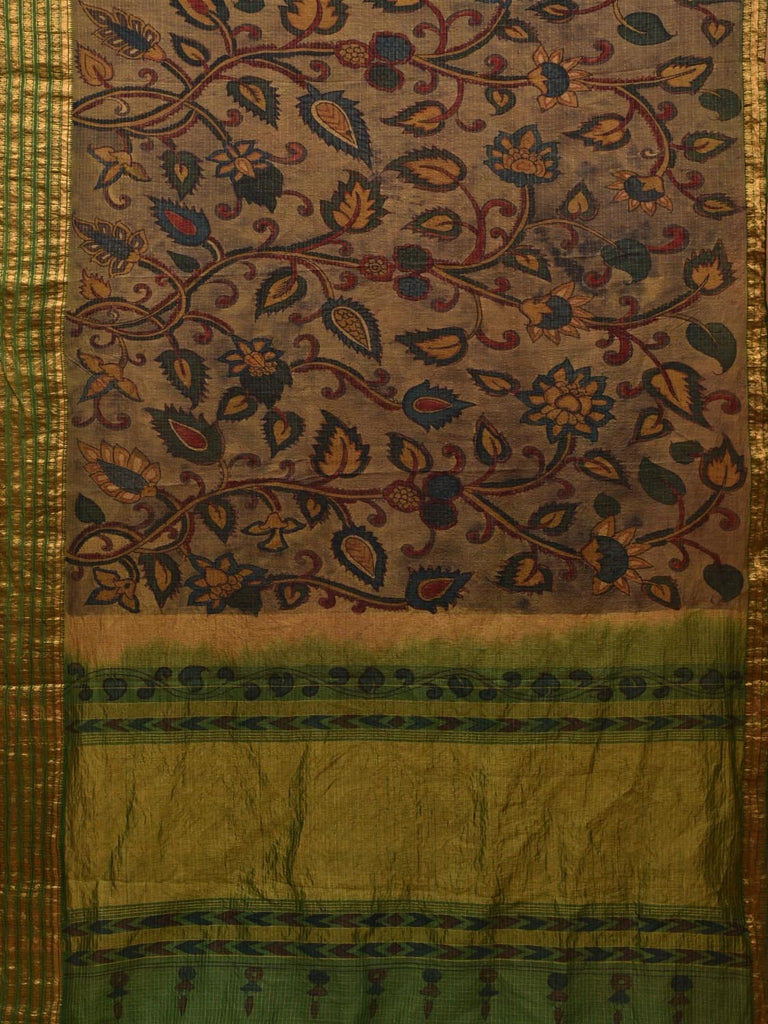 Green Kalamkari Hand Painted Gadwal Silk Handloom Saree with Floral Design KL0647