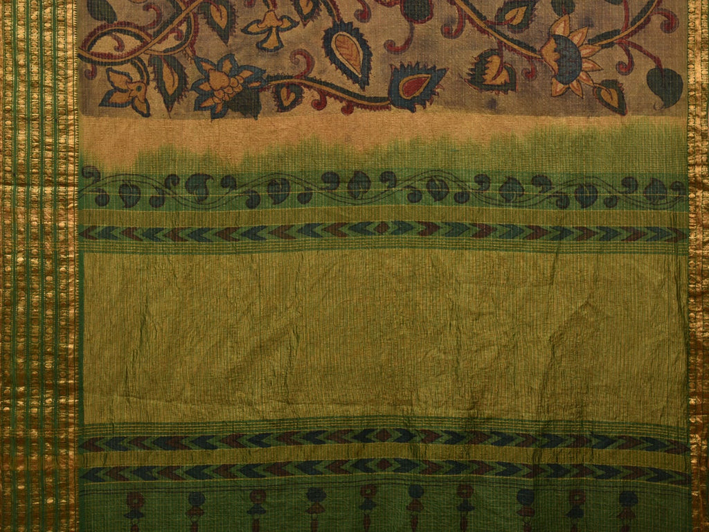 Green Kalamkari Hand Painted Gadwal Silk Handloom Saree with Floral Design KL0647