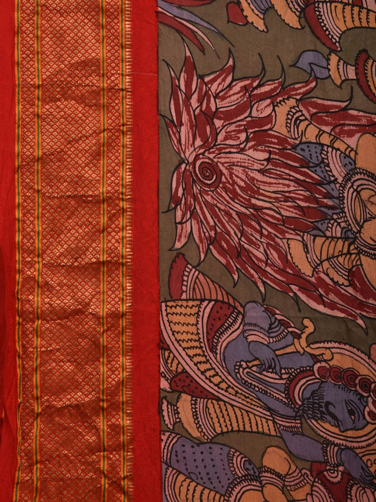 Green Kalamkari Hand Painted Paithani Silk Handloom Saree with Ramayan Story Design KL0675