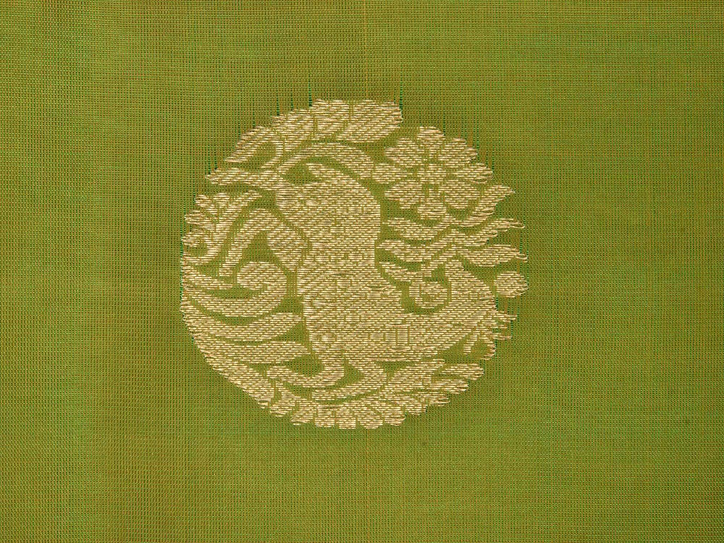 Green Kanchipuram Silk Handloom Saree with Shikari Buta Design K0306