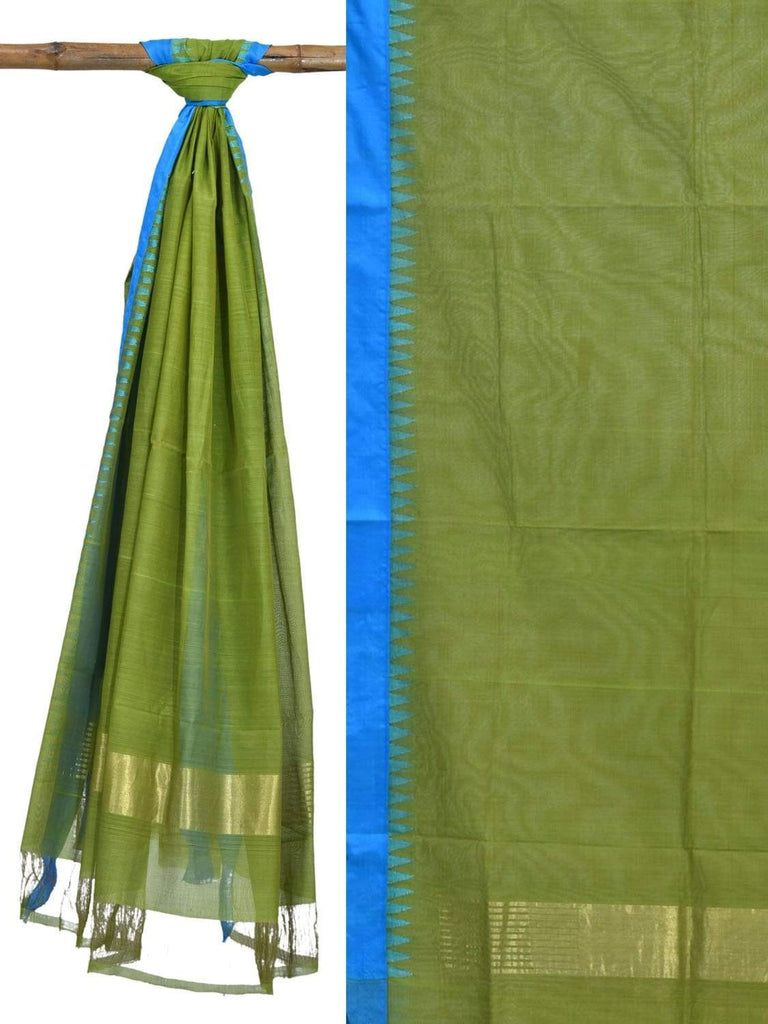 Green Khadi Cotton Handloom Dupatta with Silk Temple Border ds1855