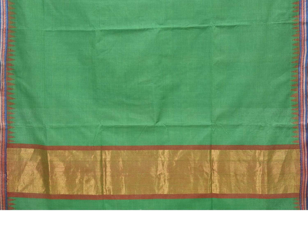 Green Khadi Cotton Handloom Plain Saree with Doby Border Design Kh0436