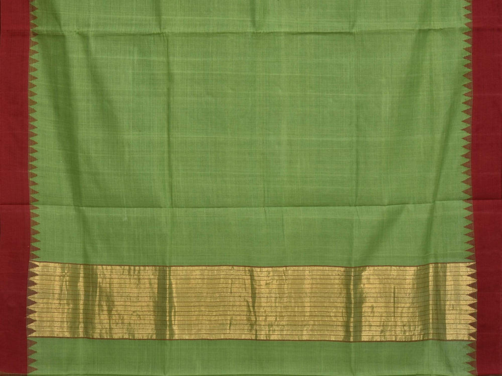 Green Khadi Cotton Handloom Plain Saree with Temple Border Design kh0371