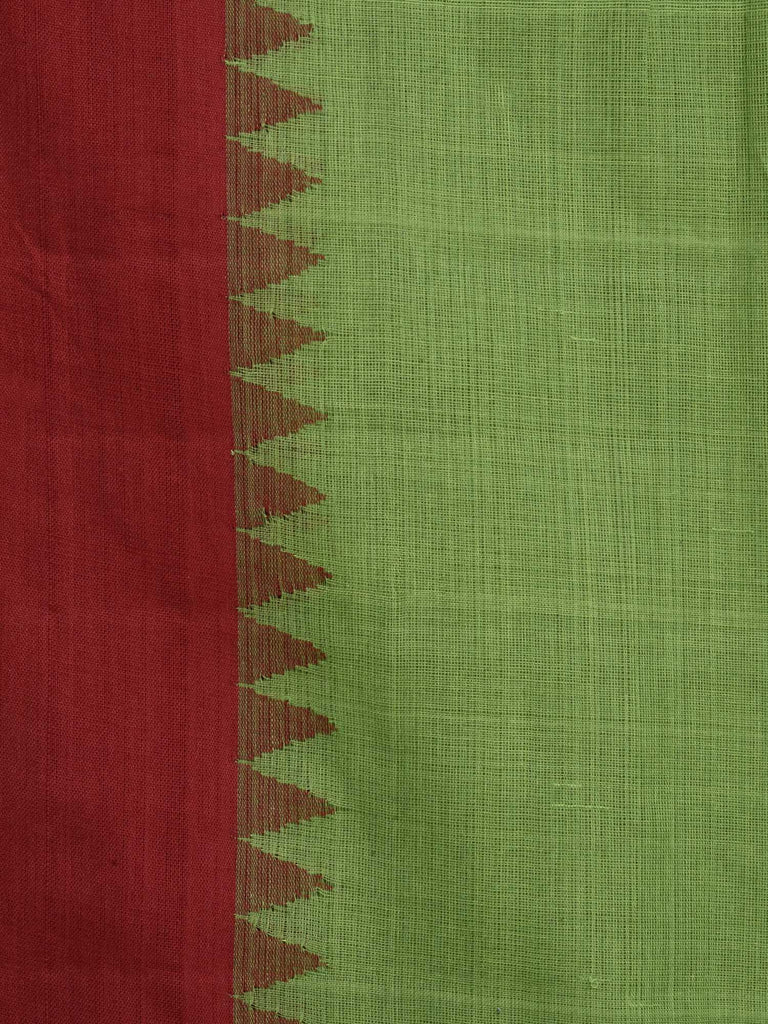 Green Khadi Cotton Handloom Plain Saree with Temple Border Design kh0371