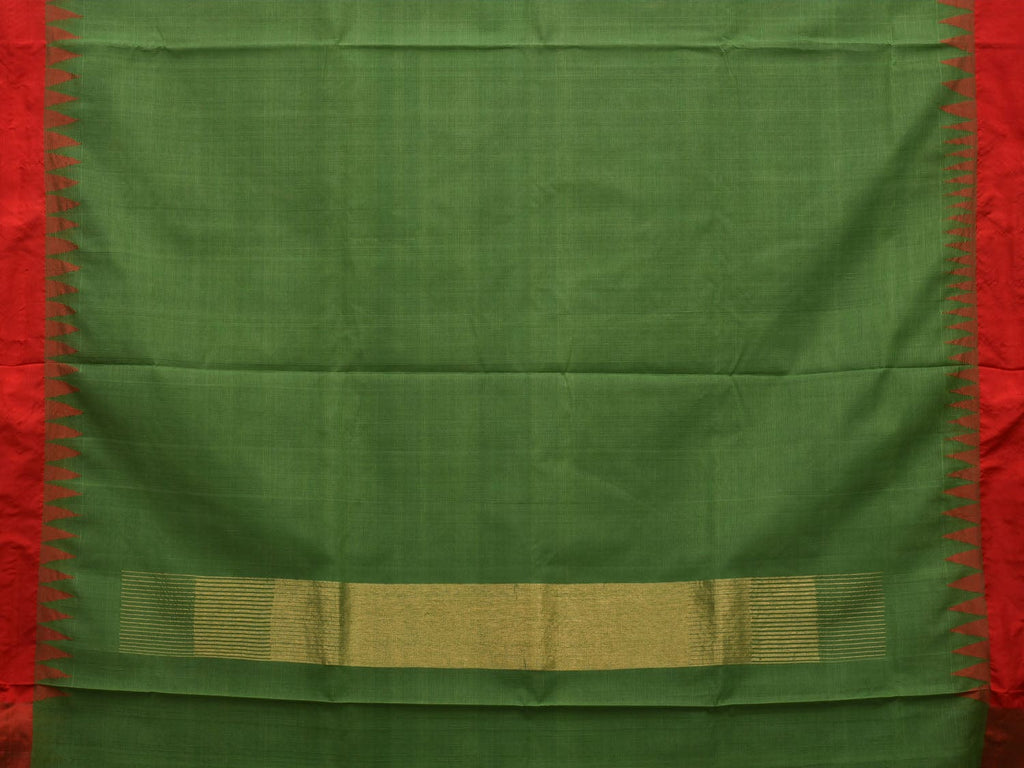 Green Khadi Cotton Handloom Plain Saree with Temple Border Design kh0587