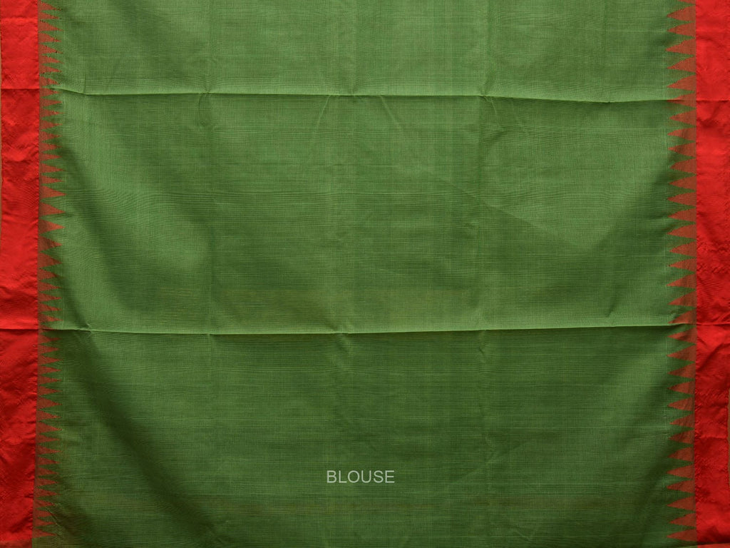 Green Khadi Cotton Handloom Plain Saree with Temple Border Design kh0587