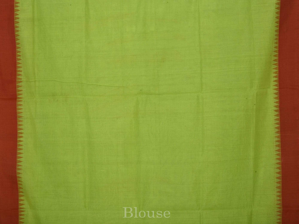 Green Khadi Cotton Handloom Plain Saree with Temple Border kh0352