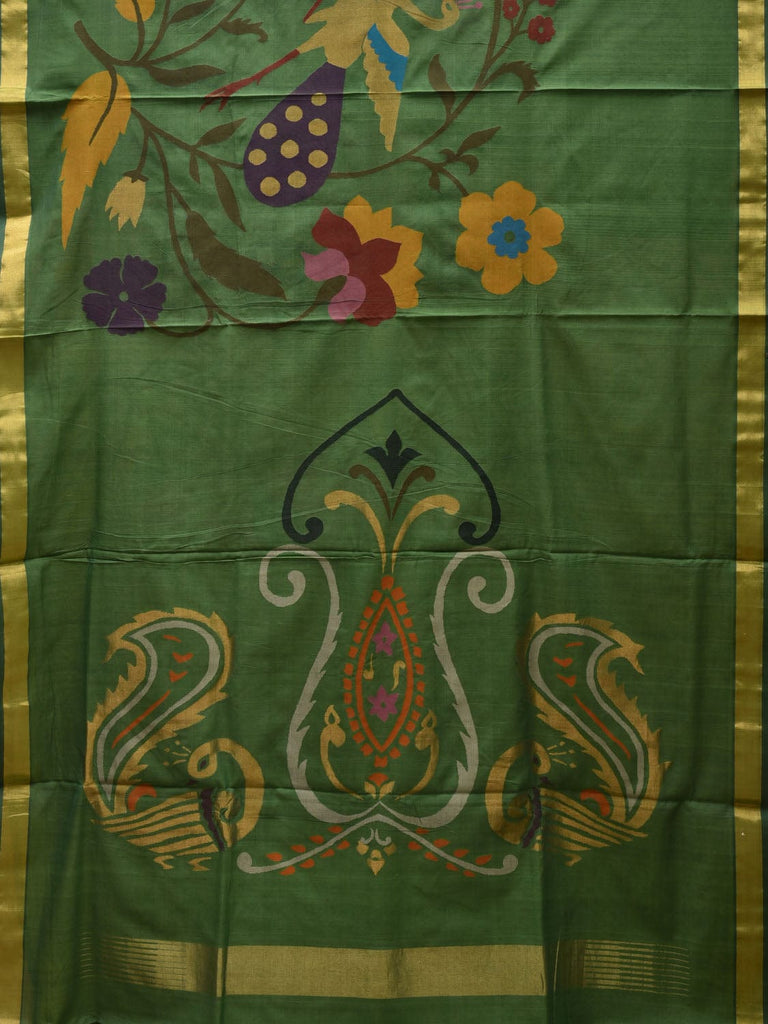 Green Khadi Cotton Handloom Saree with Pallu and Border Design kh0541