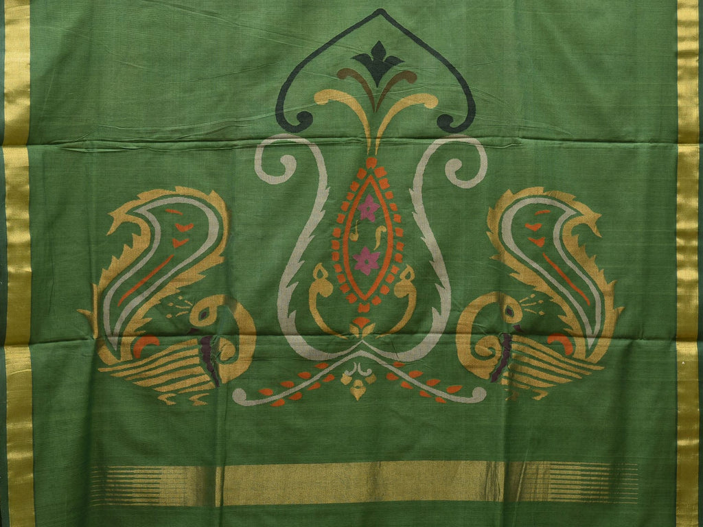 Green Khadi Cotton Handloom Saree with Pallu and Border Design kh0541