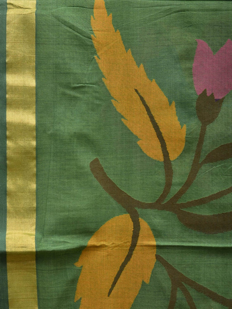 Green Khadi Cotton Handloom Saree with Pallu and Border Design kh0541