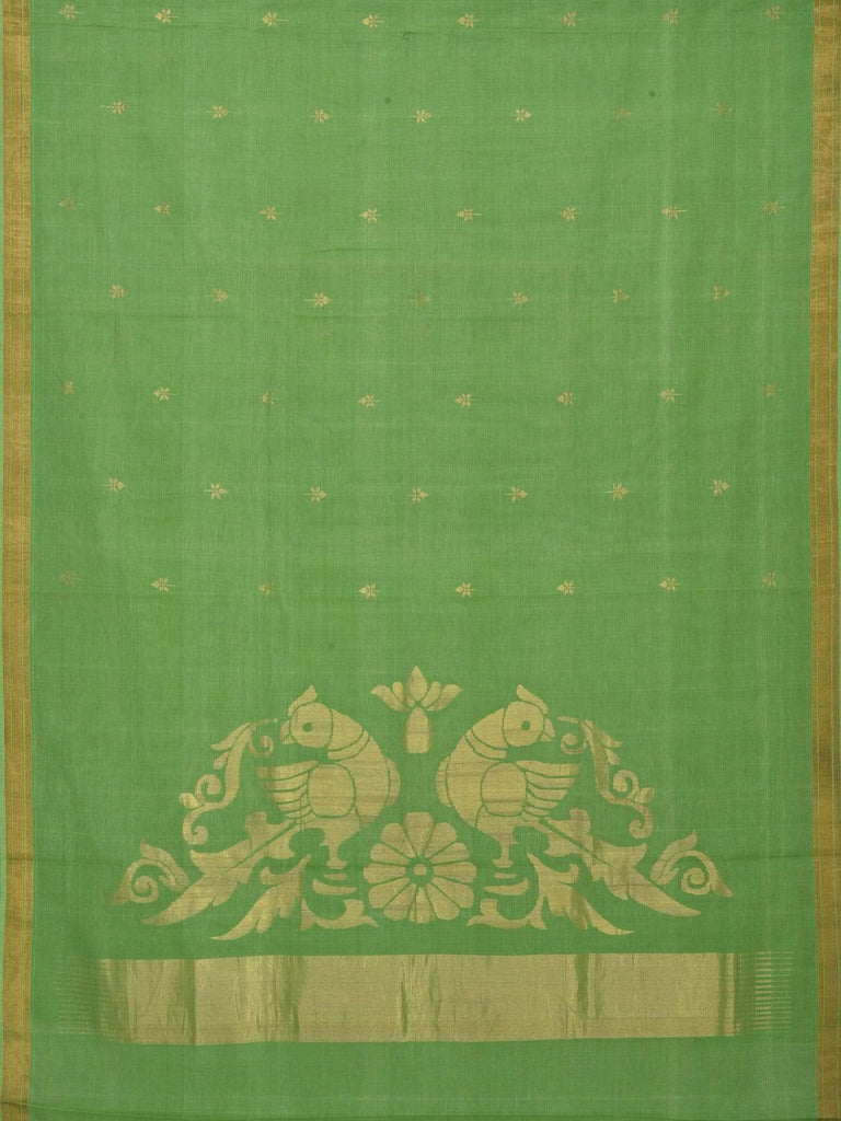 Green Khadi Cotton Handloom Saree with Parrot Pallu Design kh0326