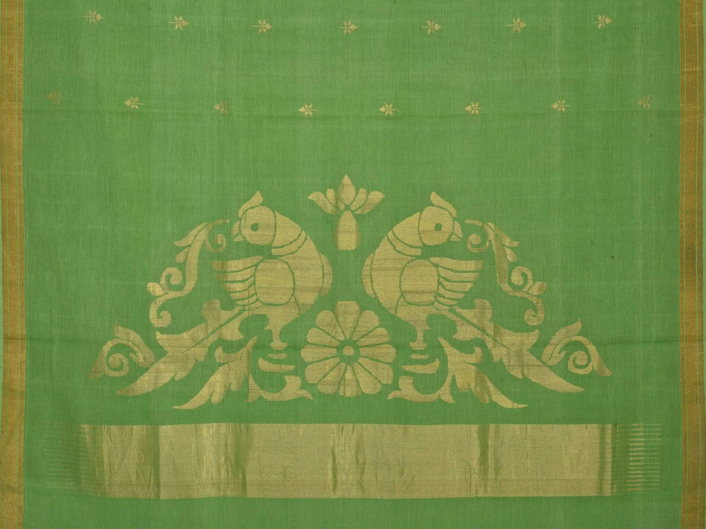 Green Khadi Cotton Handloom Saree with Parrot Pallu Design kh0326