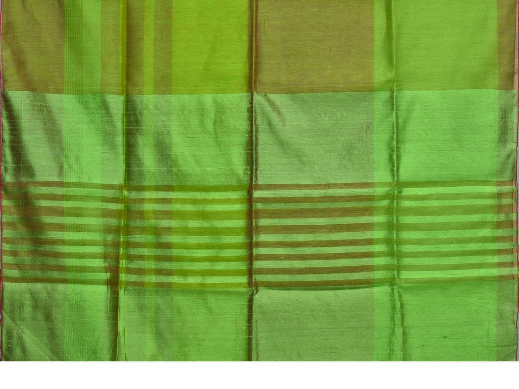Green Linen Silk Handloom Saree with Strips Body Design L0095