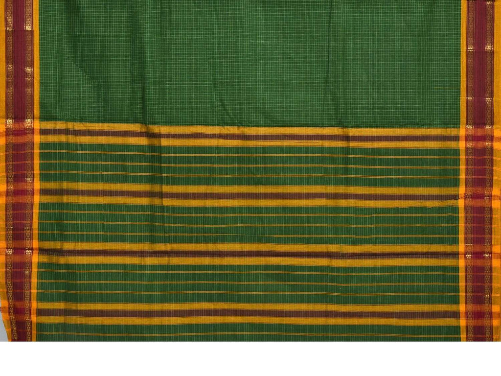 Green Narayanpet Cotton Handloom Saree with Checks and Border Design np0246