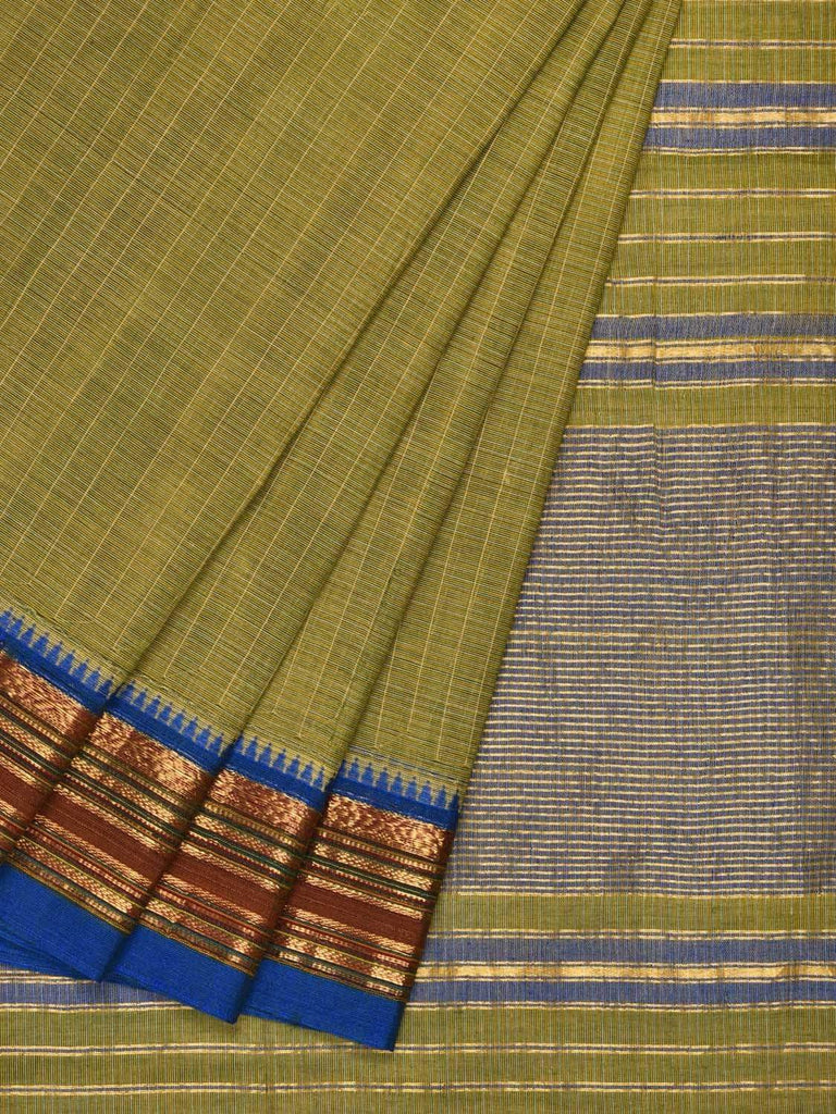 Green Narayanpet Cotton Handloom Saree with Checks Design No Blouse np0232