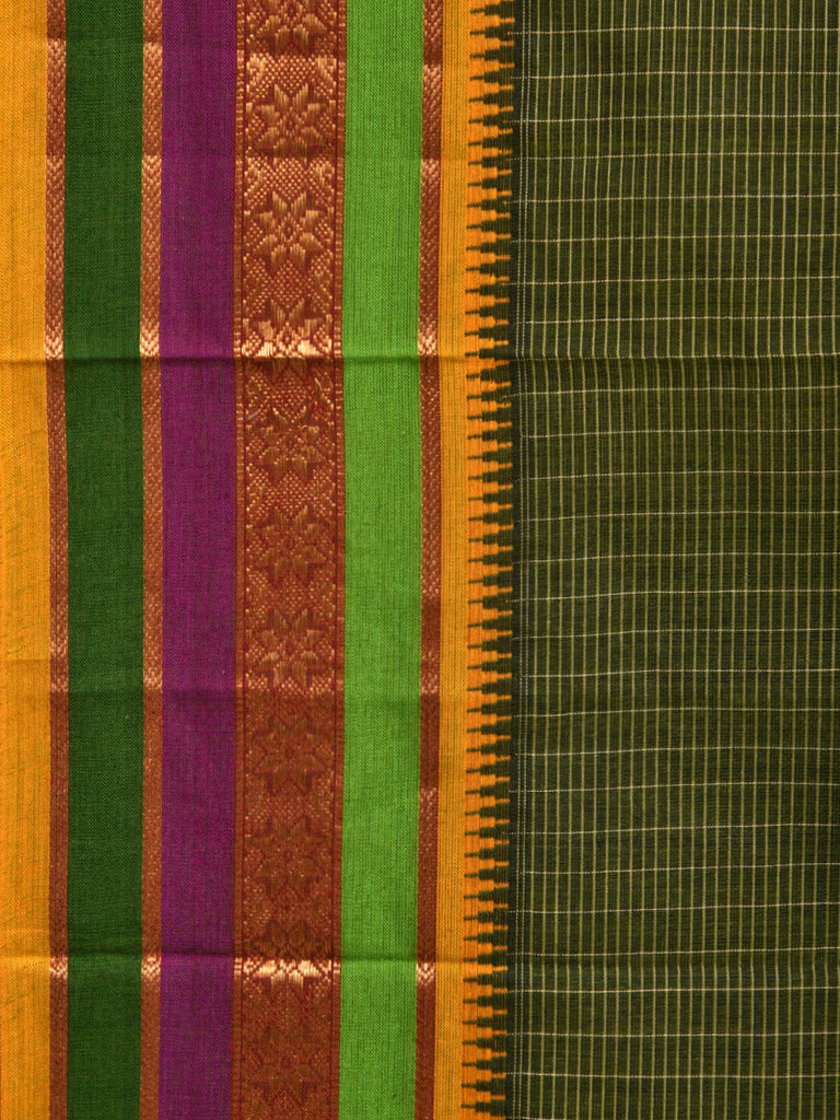 Green Narayanpet Cotton Handloom Saree with Checks Design No Blouse np0313