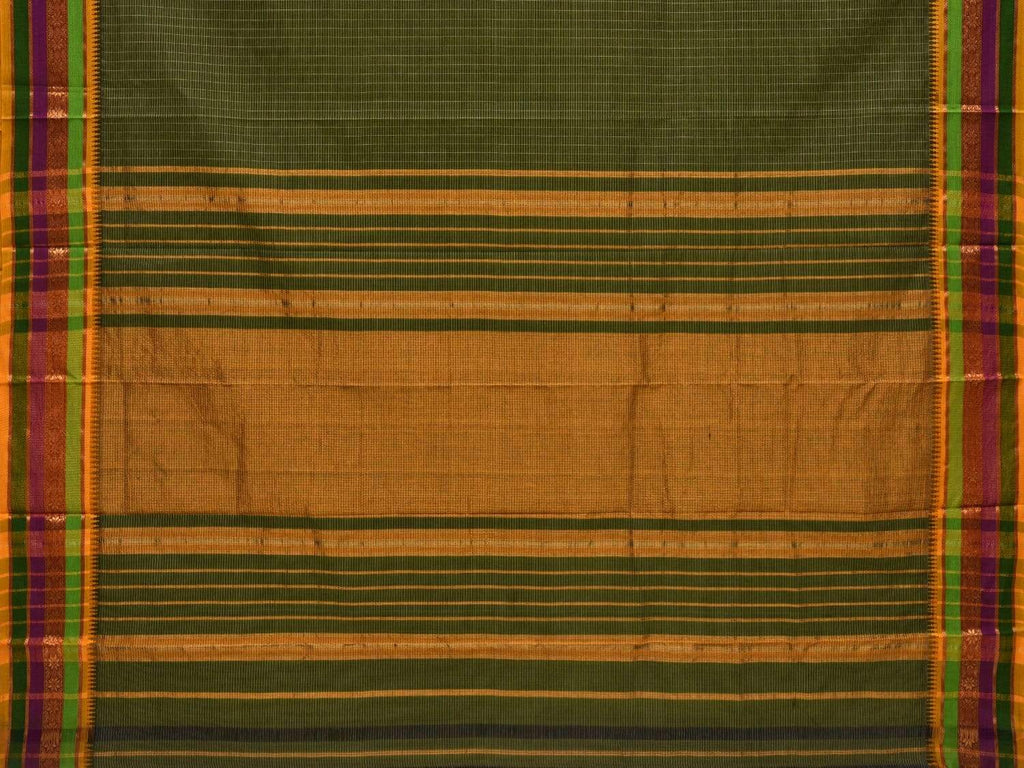 Green Narayanpet Cotton Handloom Saree with Checks Design No Blouse np0313